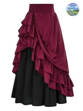 Victorian Maxi Skirt Renaissance Goth Flowy Ruffled Long Skirt